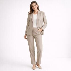 Le Suit Cotton Blend Pant Suit Size 12 Beige Career Blazer Pants Stretch Beige